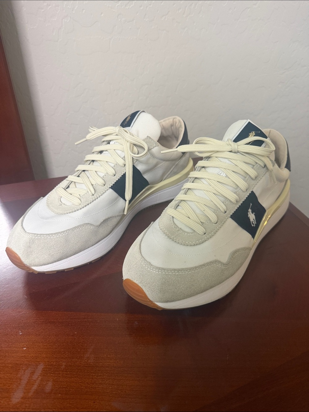 Polo by Ralph Lauren Men’s Cream & Navy Retro Runner Sneakers